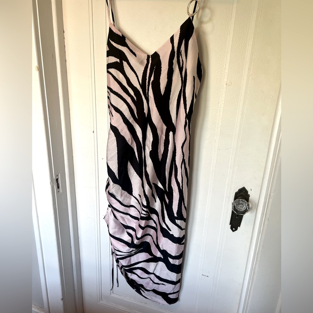 Pink zebra slip dress with side tie detail